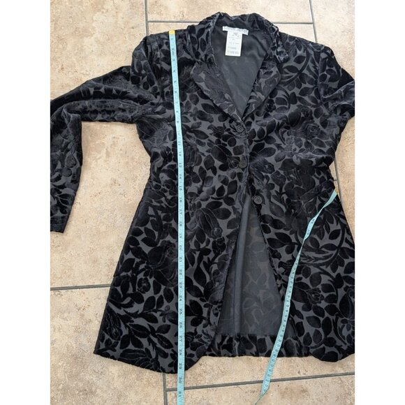 GASTON JAUNET VTG Black Velvet Burnout Long Blazer Cardigan Sz M Witchy Goth - Picture 11 of 11